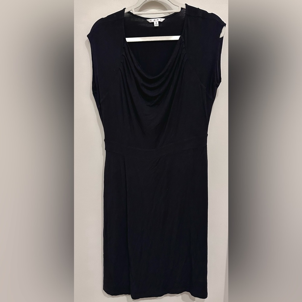 CAbi Style 121 Black Scoop Neck Short Sleeve Knee Length Dress EUC M